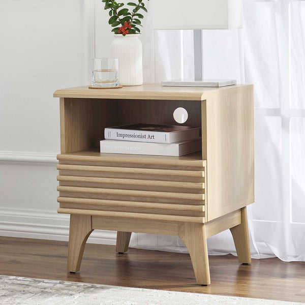 Modway Furniture Render Nightstand by Modway - Stylish Mid-Century Design with Spacious Drawer and Open Storage Space Oak MOD-7070-OAK