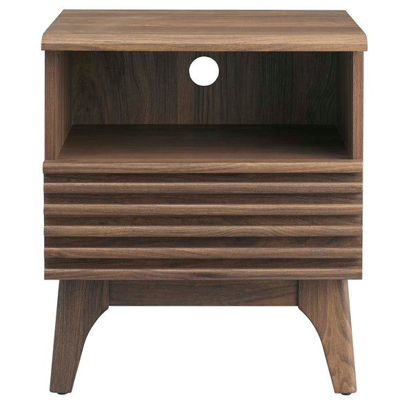Modway Furniture Render Nightstand by Modway - Stylish Mid-Century Design with Spacious Drawer and Open Storage Space Walnut MOD-7070-WAL