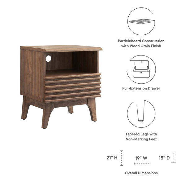 Modway Furniture Render Nightstand by Modway - Stylish Mid-Century Design with Spacious Drawer and Open Storage Space Walnut MOD-7070-WAL
