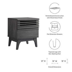 Modway Furniture Render Nightstand by Modway - Mid-Century Modern Accent Table with Dual Storage Drawers & Style Charcoal MOD-7071-CHA