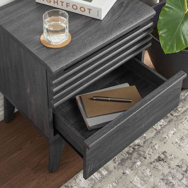 Modway Furniture Render Nightstand by Modway - Mid-Century Modern Accent Table with Dual Storage Drawers & Style Charcoal MOD-7071-CHA