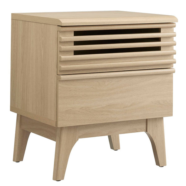 Modway Furniture Render Nightstand by Modway - Mid-Century Modern Accent Table with Dual Storage Drawers & Style Oak MOD-7071-OAK