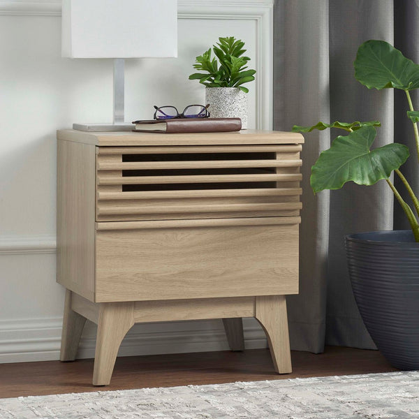 Modway Furniture Render Nightstand by Modway - Mid-Century Modern Accent Table with Dual Storage Drawers & Style Oak MOD-7071-OAK