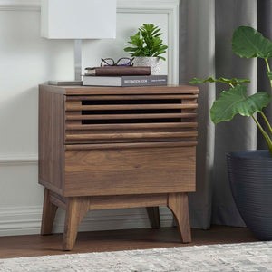 Modway Furniture Render Nightstand by Modway - Mid-Century Modern Accent Table with Dual Storage Drawers & Style Walnut MOD-7071-WAL