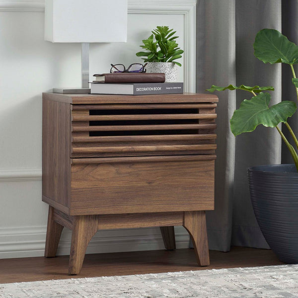 Modway Furniture Render Nightstand by Modway - Mid-Century Modern Accent Table with Dual Storage Drawers & Style Walnut MOD-7071-WAL