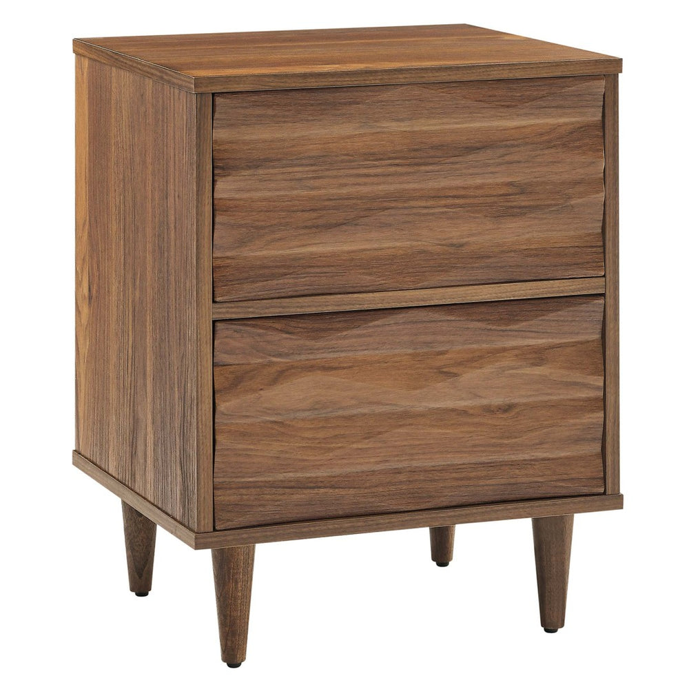 Modway Furniture Vespera Modern 2-Drawer Nightstand - Walnut Finish with Grooved Design for Contemporary Bedrooms MOD-7080-WAL