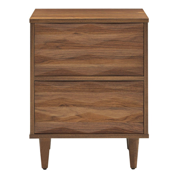 Modway Furniture Vespera Modern 2-Drawer Nightstand - Walnut Finish with Grooved Design for Contemporary Bedrooms MOD-7080-WAL