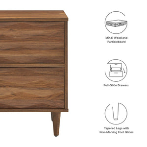 Modway Furniture Vespera Modern 2-Drawer Nightstand - Walnut Finish with Grooved Design for Contemporary Bedrooms MOD-7080-WAL