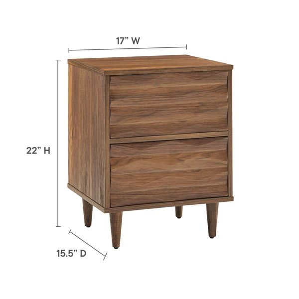 Modway Furniture Vespera Modern 2-Drawer Nightstand - Walnut Finish with Grooved Design for Contemporary Bedrooms MOD-7080-WAL