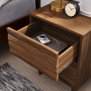 Modway Furniture Vespera Modern 2-Drawer Nightstand - Walnut Finish with Grooved Design for Contemporary Bedrooms MOD-7080-WAL