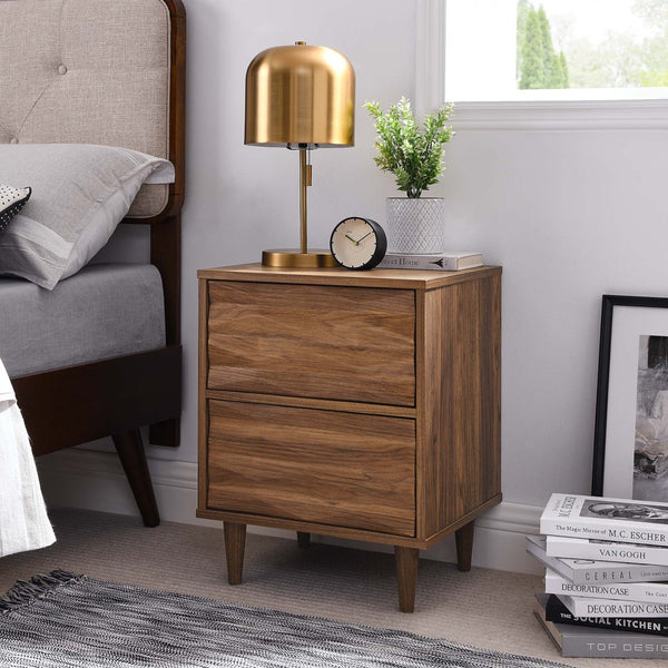 Modway Furniture Vespera Modern 2-Drawer Nightstand - Walnut Finish with Grooved Design for Contemporary Bedrooms MOD-7080-WAL