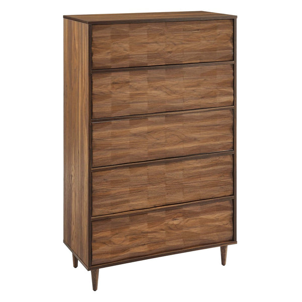 Modway Furniture Vespera 5-Drawer Chest - Contemporary Walnut Storage Solution with Grooved Wave Front Design MOD-7082-WAL