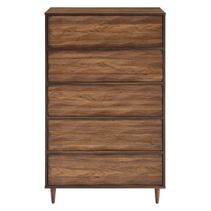 Modway Furniture Vespera 5-Drawer Chest - Contemporary Walnut Storage Solution with Grooved Wave Front Design MOD-7082-WAL