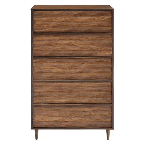 Modway Furniture Vespera 5-Drawer Chest - Contemporary Walnut Storage Solution with Grooved Wave Front Design MOD-7082-WAL