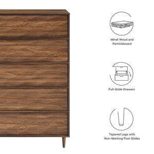 Modway Furniture Vespera 5-Drawer Chest - Contemporary Walnut Storage Solution with Grooved Wave Front Design MOD-7082-WAL