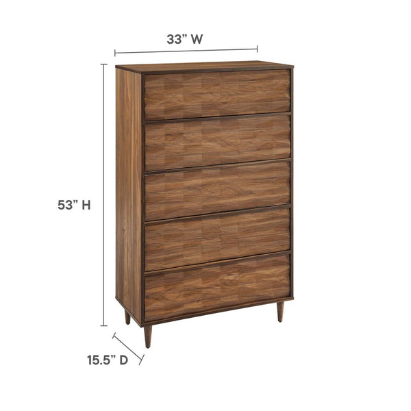 Modway Furniture Vespera 5-Drawer Chest - Contemporary Walnut Storage Solution with Grooved Wave Front Design MOD-7082-WAL