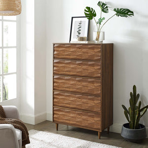 Modway Furniture Vespera 5-Drawer Chest - Contemporary Walnut Storage Solution with Grooved Wave Front Design MOD-7082-WAL