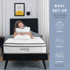 Modway Furniture Jenna 12" Innerspring & Foam Twin Mattress - Breathable Comfort, Spinal Support, Easy Setup & Durable MOD-7087-WHI