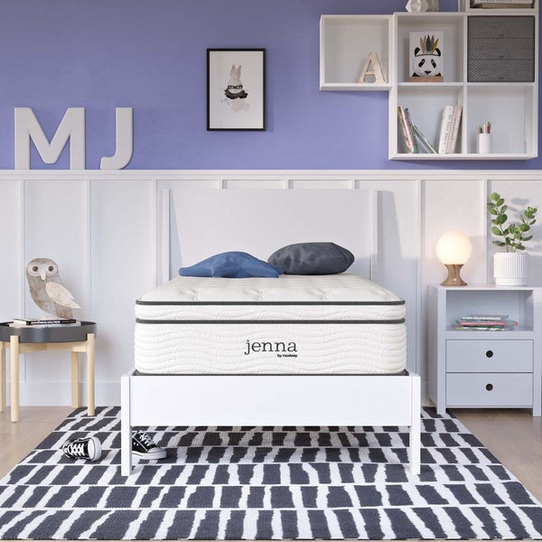 Modway Furniture Jenna 12" Innerspring & Foam Twin Mattress - Breathable Comfort, Spinal Support, Easy Setup & Durable MOD-7087-WHI