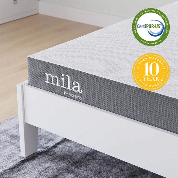 Modway Furniture Mila 5" Memory Foam Full Mattress - Pressure-Relieving Comfort, Breathable Cover, 10-Year Warranty MOD-7100-WHI
