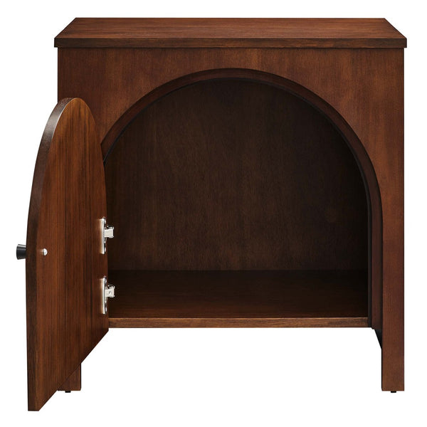 Modway Furniture Appia Arched Door Nightstand - Mid-Century Mango Wood with Storage for Bedroom or Living Room Use Walnut MOD-7109-WAL