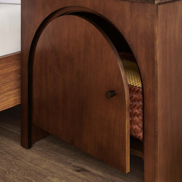 Modway Furniture Appia Arched Door Nightstand - Mid-Century Mango Wood with Storage for Bedroom or Living Room Use Walnut MOD-7109-WAL