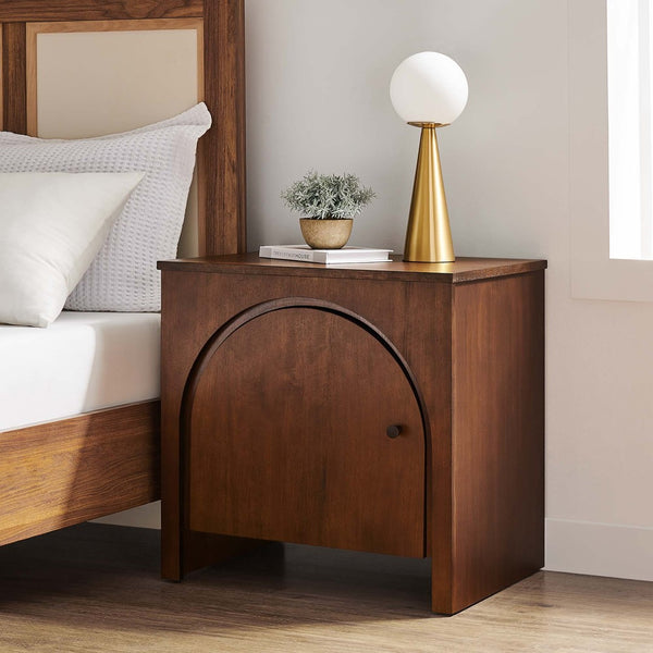 Modway Furniture Appia Arched Door Nightstand - Mid-Century Mango Wood with Storage for Bedroom or Living Room Use Walnut MOD-7109-WAL