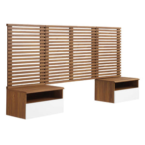 Modway Furniture Render Wall Mount Twin Headboard and Modern Nightstands Walnut 15.5 x 125 x 42.5