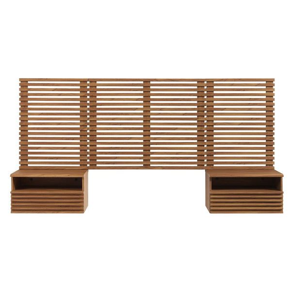 Modway Furniture Render Mid-Century Twin Headboard & Nightstands Set - Stylish Wall-Mount Design in Walnut Finish MOD-7115-WAL