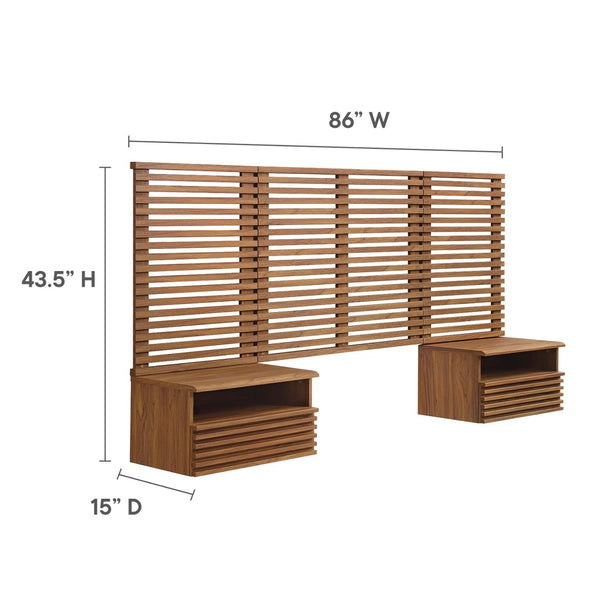 Modway Furniture Render Mid-Century Twin Headboard & Nightstands Set - Stylish Wall-Mount Design in Walnut Finish MOD-7115-WAL
