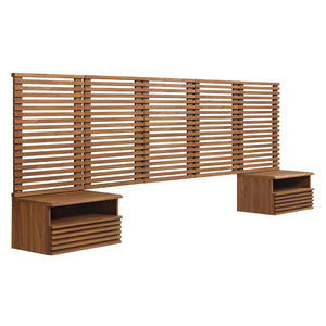 Modway Furniture Render Wall-Mount Queen Headboard & Nightstands Set - Mid-Century Modern Design in Walnut Finish MOD-7116-WAL