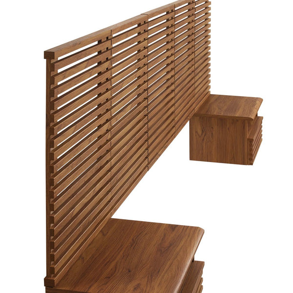 Modway Furniture Render Wall-Mount Queen Headboard & Nightstands Set - Mid-Century Modern Design in Walnut Finish MOD-7116-WAL