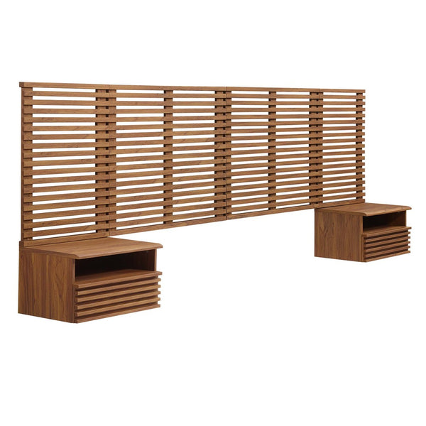Modway Furniture Render Wall-Mount King Headboard & Floating Nightstands Set - Modern Mid-Century Style in Walnut MOD-7117-WAL