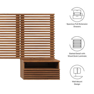 Modway Furniture Render Wall-Mount King Headboard & Floating Nightstands Set - Modern Mid-Century Style in Walnut MOD-7117-WAL