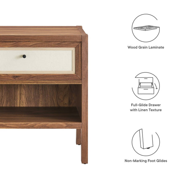 Modway Furniture Capri Wood Grain Nightstand by Modway - Stylish Mid-Century Modern Design with Practical Storage Solutions MOD-7118-WAL