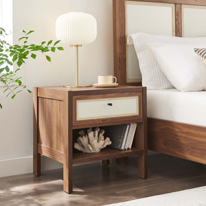 Modway Furniture Capri Wood Grain Nightstand by Modway - Stylish Mid-Century Modern Design with Practical Storage Solutions MOD-7118-WAL