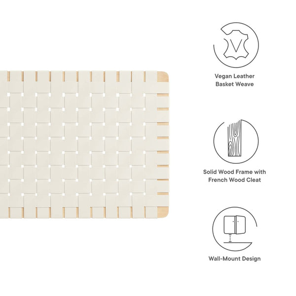 Modway Furniture Sparta Weave Wall-Mount Vegan Leather Twin Headboard by Modway – Stylish, Space-Saving Design for Modern Rooms Natural Beige MOD-7120-NAT-BEI