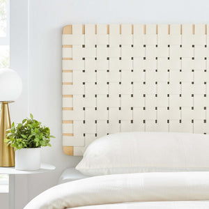 Modway Furniture Sparta Weave Wall-Mount Vegan Leather Twin Headboard by Modway – Stylish, Space-Saving Design for Modern Rooms Natural Beige MOD-7120-NAT-BEI