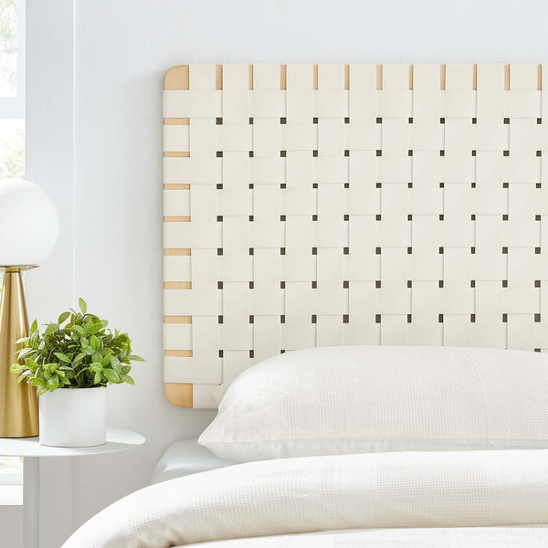 Modway Furniture Sparta Weave Wall-Mount Vegan Leather Twin Headboard by Modway – Stylish, Space-Saving Design for Modern Rooms Natural Beige MOD-7120-NAT-BEI