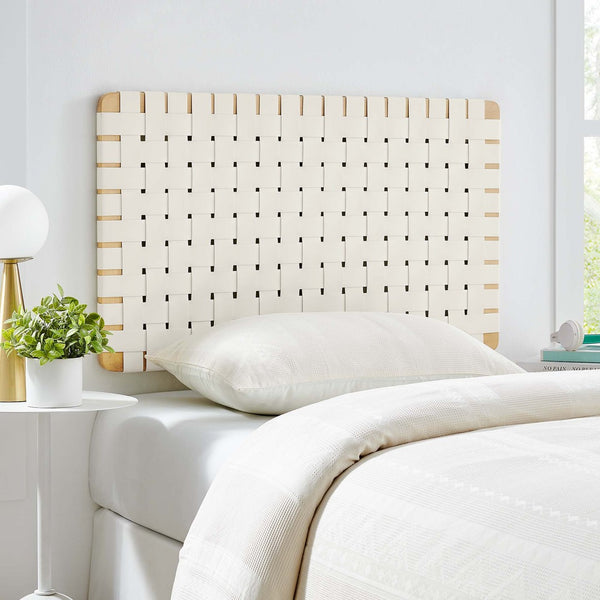 Modway Furniture Sparta Weave Wall-Mount Vegan Leather Twin Headboard by Modway – Stylish, Space-Saving Design for Modern Rooms Natural Beige MOD-7120-NAT-BEI