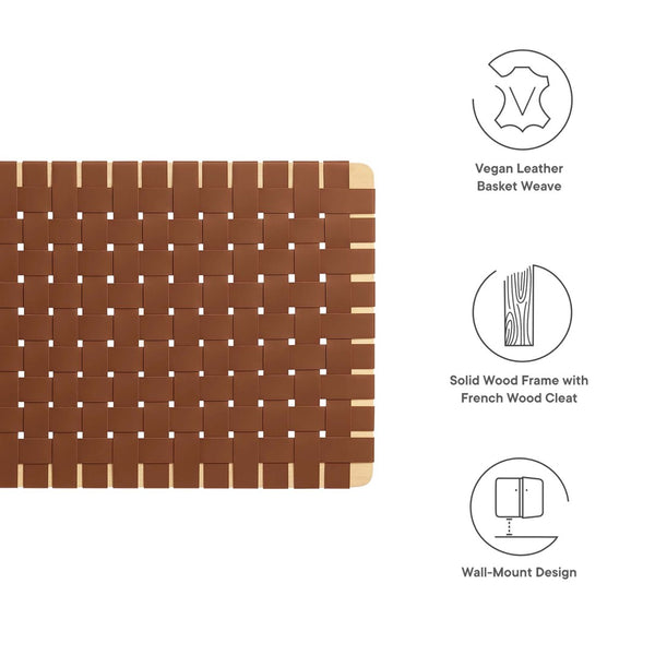 Modway Furniture Sparta Weave Wall-Mount Vegan Leather Twin Headboard by Modway – Stylish, Space-Saving Design for Modern Rooms Natural Brown MOD-7120-NAT-BRN