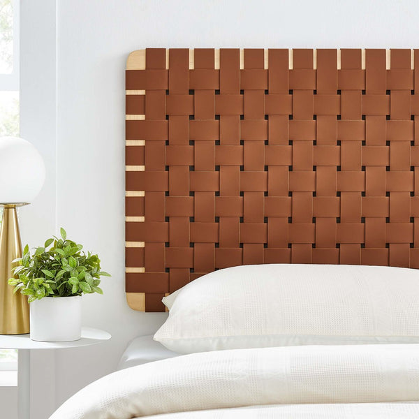 Modway Furniture Sparta Weave Wall-Mount Vegan Leather Twin Headboard by Modway – Stylish, Space-Saving Design for Modern Rooms Natural Brown MOD-7120-NAT-BRN