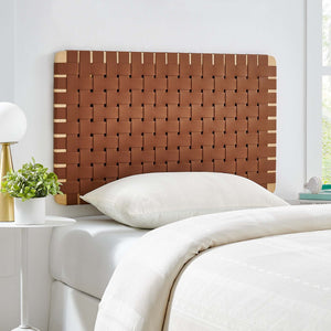 Modway Furniture Sparta Weave Wall-Mount Vegan Leather Twin Headboard by Modway – Stylish, Space-Saving Design for Modern Rooms Natural Brown MOD-7120-NAT-BRN