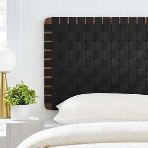 Modway Furniture Sparta Weave Wall-Mount Vegan Leather Twin Headboard by Modway – Stylish, Space-Saving Design for Modern Rooms Walnut Black MOD-7120-WAL-BLK