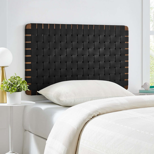 Modway Furniture Sparta Weave Wall-Mount Vegan Leather Twin Headboard by Modway – Stylish, Space-Saving Design for Modern Rooms Walnut Black MOD-7120-WAL-BLK
