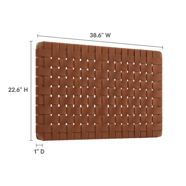 Modway Furniture Sparta Weave Wall-Mount Vegan Leather Twin Headboard by Modway – Stylish, Space-Saving Design for Modern Rooms Walnut Brown MOD-7120-WAL-BRN