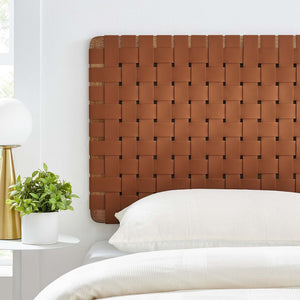 Modway Furniture Sparta Weave Wall-Mount Vegan Leather Twin Headboard by Modway – Stylish, Space-Saving Design for Modern Rooms Walnut Brown MOD-7120-WAL-BRN