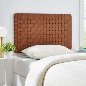 Modway Furniture Sparta Weave Wall-Mount Vegan Leather Twin Headboard by Modway – Stylish, Space-Saving Design for Modern Rooms Walnut Brown MOD-7120-WAL-BRN