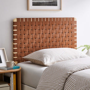 Modway Furniture Sparta Weave Vegan Leather Twin Headboard by Modway - Modern Design for Stylish Bedroom Spaces Natural Brown MOD-7121-NAT-BRN