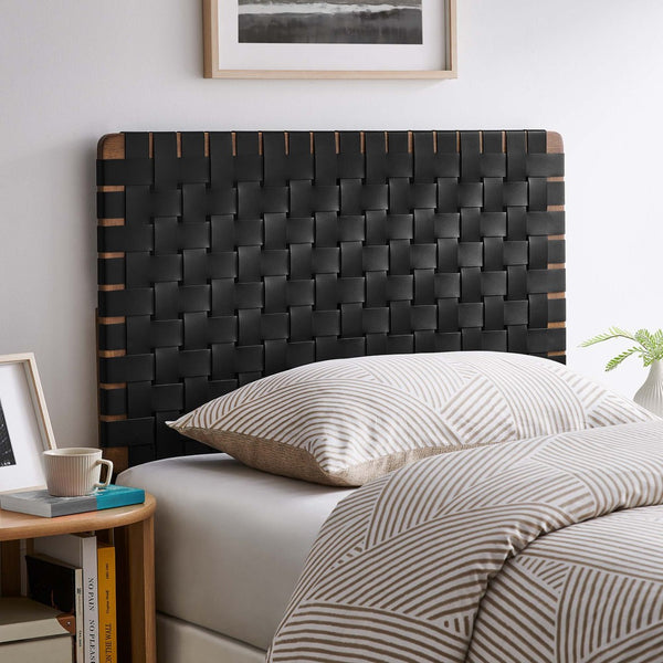 Modway Furniture Sparta Weave Vegan Leather Twin Headboard by Modway - Modern Design for Stylish Bedroom Spaces Walnut Black MOD-7121-WAL-BLK